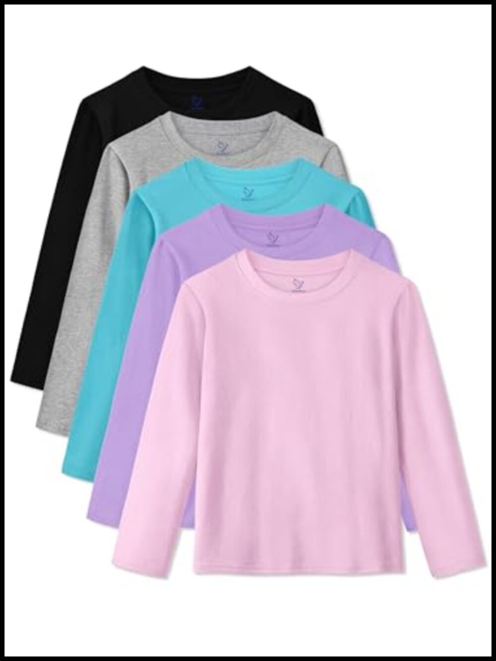 5 Pack Girls Long Sleeve Shirts Cotton Tagless Layering Tees